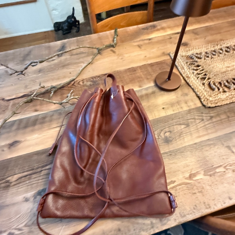 Lucky Brown Leather Drawstring Backpack - Picture 3 of 6